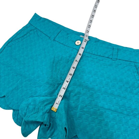 Crown & Ivy Womens Scalloped Hem Aqua Shorts Size 12 Shelby Cotton/Spandex - Picture 6 of 9
